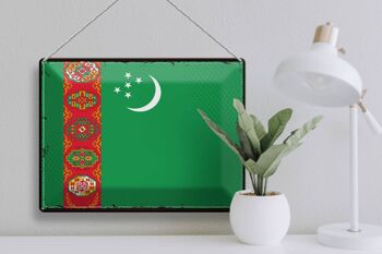 Signe en étain drapeau Turkménistan 40x30cm rétro Turkménistan 3