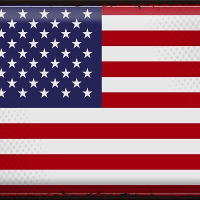 Signe en étain drapeau des états-unis, 40x30cm, rétro