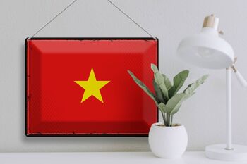 Signe en étain drapeau Vietnam 40x30cm, drapeau rétro du Vietnam 3
