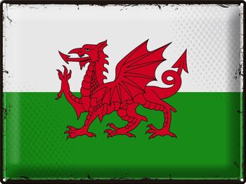 Signe en étain drapeau du pays de Galles 40x30cm, drapeau rétro du pays de Galles 1