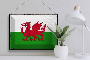 Signe en étain drapeau du pays de Galles 40x30cm, drapeau rétro du pays de Galles 3