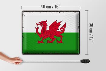 Signe en étain drapeau du pays de Galles 40x30cm, drapeau rétro du pays de Galles 4