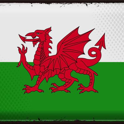 Signe en étain drapeau du pays de Galles 40x30cm, drapeau rétro du pays de Galles