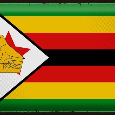 Signe en étain drapeau du Zimbabwe 40x30cm, drapeau rétro du Zimbabwe