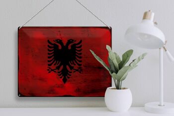 Signe en étain drapeau albanie 40x30cm drapeau albanie rouille 3