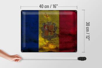 Signe en étain drapeau Andorre 40x30cm drapeau d'andora rouille 4