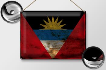 Plaque en tôle drapeau Antigua-et-Barbuda, 40x30cm, drapeau rouille 2