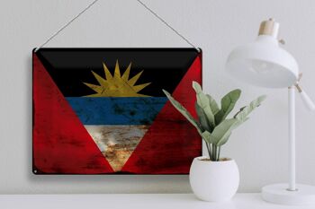 Plaque en tôle drapeau Antigua-et-Barbuda, 40x30cm, drapeau rouille 3