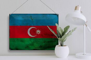 Panneau en tôle drapeau Azerbaïdjan 40x30cm Azerbaïdjan rouille 3