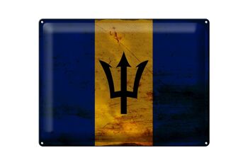 Signe en étain drapeau de la Barbade 40x30cm drapeau de la Barbade rouille 1