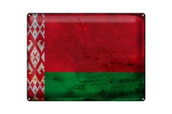 Signe en étain drapeau Biélorussie 40x30cm drapeau Biélorussie rouille 1