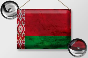 Signe en étain drapeau Biélorussie 40x30cm drapeau Biélorussie rouille 2