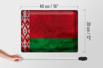 Signe en étain drapeau Biélorussie 40x30cm drapeau Biélorussie rouille 4