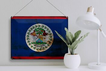 Panneau en étain drapeau Belize 40x30cm, drapeau du Belize rouille 3