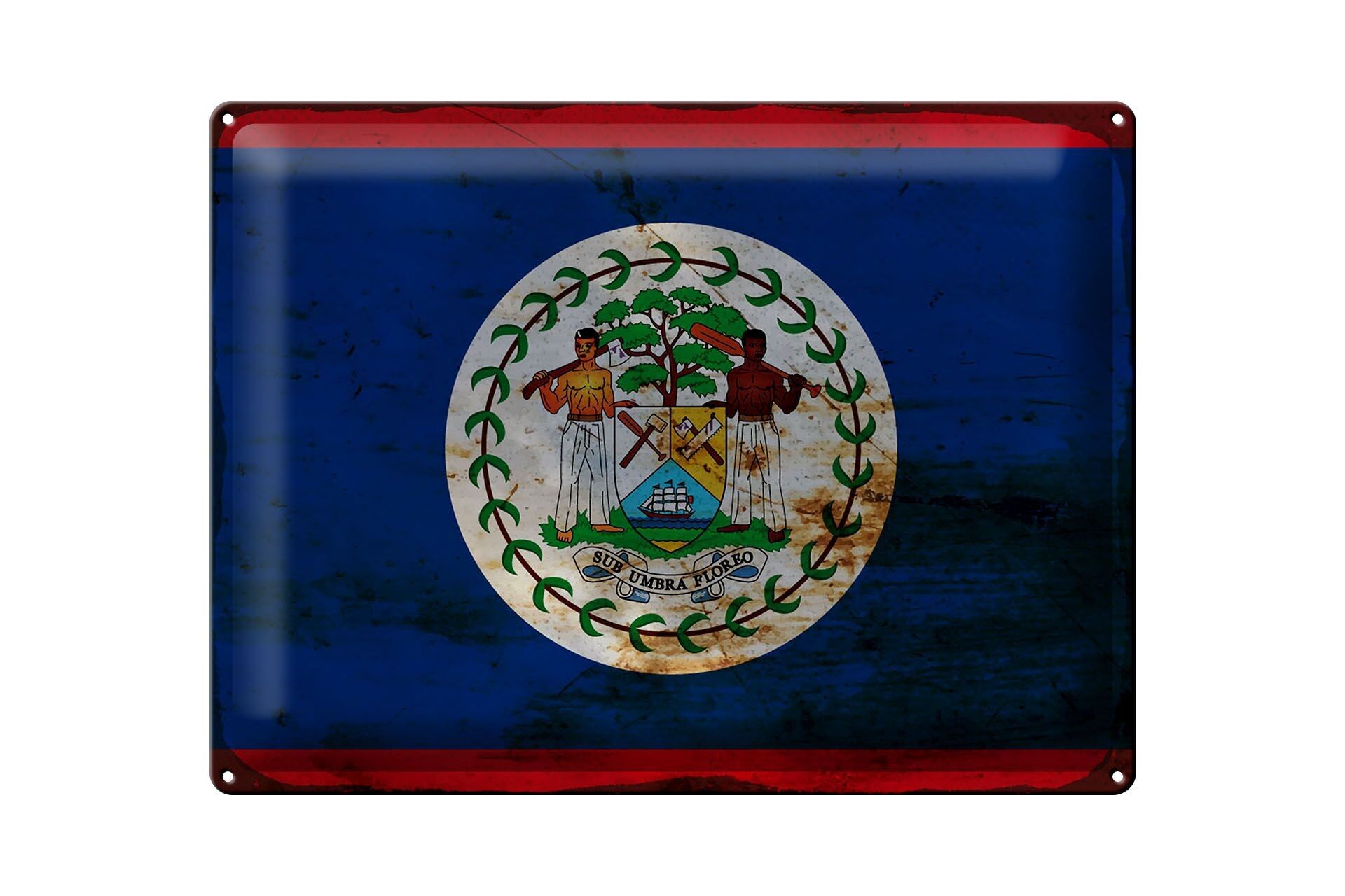 Targa in metallo Bandiera Belize 40x30 cm Bandiera del Belize Ruggine