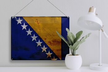 Panneau en tôle drapeau Bosnie-Herzégovine 40x30cm rouille 3