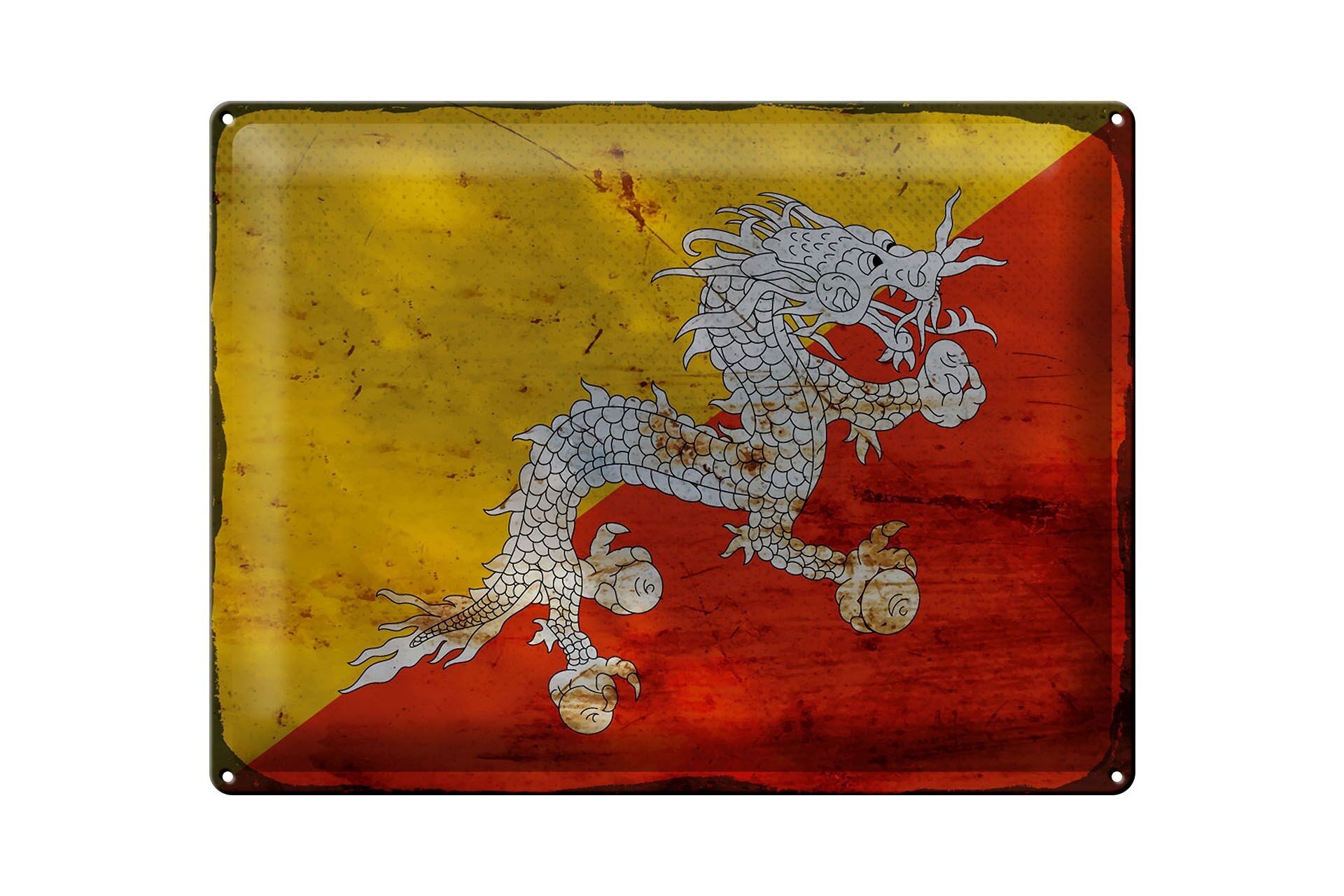 Blechschild Flagge Bhutan 40x30cm Flag of Bhutan Rost