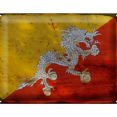 Blechschild Flagge Bhutan 40x30cm Flag of Bhutan Rost