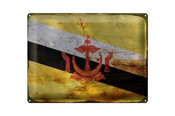 Signe en étain drapeau Brunei 40x30cm drapeau de Brunei rouille 1
