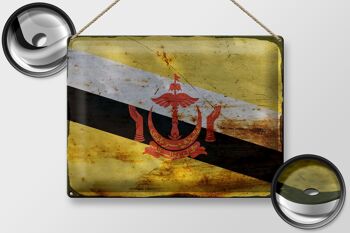 Signe en étain drapeau Brunei 40x30cm drapeau de Brunei rouille 2