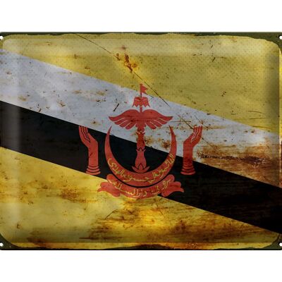 Cartel de chapa Bandera de Brunei 40x30cm Bandera de Brunei Óxido