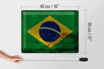 Panneau en tôle drapeau du Brésil 40x30cm, drapeau du Brésil rouille 4