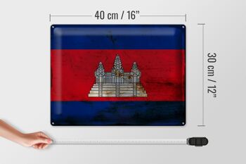 Signe en étain drapeau Cambodge 40x30cm drapeau Cambodge rouille 4