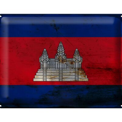 Signe en étain drapeau Cambodge 40x30cm drapeau Cambodge rouille