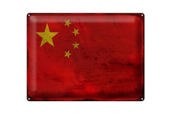 Signe en étain drapeau Chine 40x30cm drapeau de la Chine rouille 1