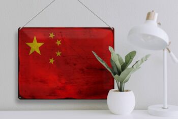 Signe en étain drapeau Chine 40x30cm drapeau de la Chine rouille 3