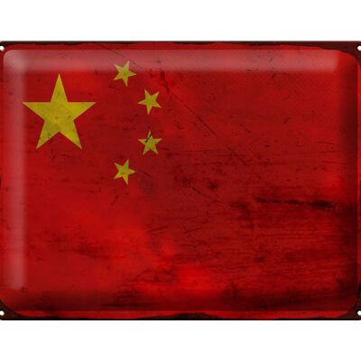 Cartel de chapa Bandera de China 40x30cm Bandera de China Óxido