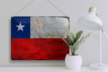 Signe en étain drapeau Chili 40x30cm drapeau du Chili rouille 3