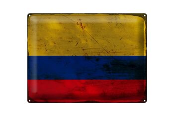 Signe en étain drapeau Colombie 40x30cm drapeau Colombie rouille 1