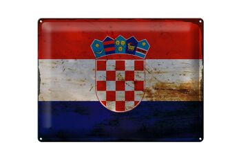 Signe en étain drapeau Croatie 40x30cm drapeau de Croatie rouille 1