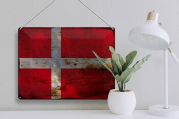 Signe en étain drapeau Danemark 40x30cm drapeau du Danemark rouille 3