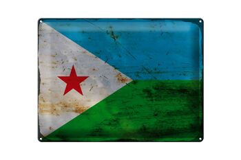 Plaque en tôle Drapeau Djibouti 40x30cm Drapeau Djibouti Rouille 1