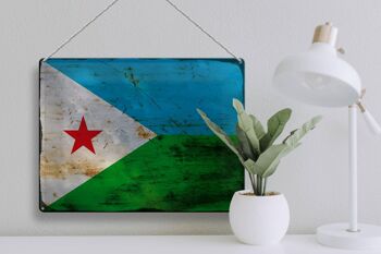 Plaque en tôle Drapeau Djibouti 40x30cm Drapeau Djibouti Rouille 3