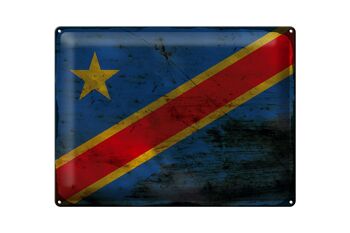 Panneau en tôle drapeau RD Congo 40x30cm Congo démocratique rouille 1