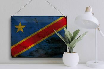 Panneau en tôle drapeau RD Congo 40x30cm Congo démocratique rouille 3
