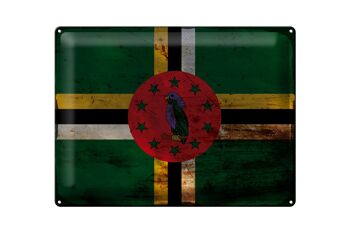 Signe en étain drapeau de la Dominique 40x30cm, drapeau de la Dominique rouille 1