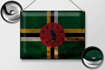 Signe en étain drapeau de la Dominique 40x30cm, drapeau de la Dominique rouille 2