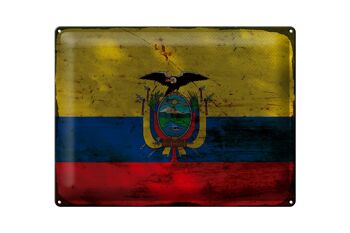 Signe en étain drapeau de l'Équateur 40x30cm, drapeau de l'équateur rouille 1