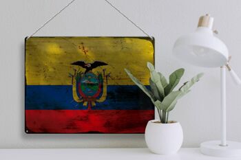 Signe en étain drapeau de l'Équateur 40x30cm, drapeau de l'équateur rouille 3