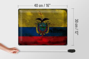 Signe en étain drapeau de l'Équateur 40x30cm, drapeau de l'équateur rouille 4