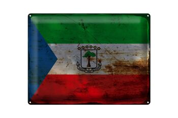 Signe en étain drapeau Guinée équatoriale 40x30cm, drapeau rouille 1
