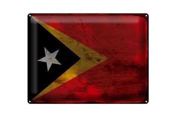 Panneau en étain drapeau du Timor oriental, 40x30cm, drapeau du Timor oriental rouille 1