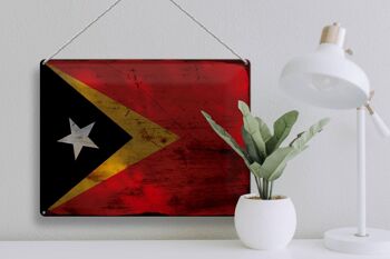Panneau en étain drapeau du Timor oriental, 40x30cm, drapeau du Timor oriental rouille 3