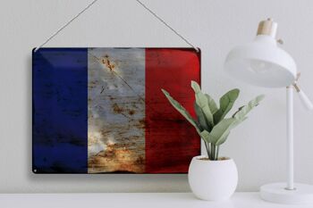 Panneau en étain drapeau France 40x30cm, drapeau de la France rouille 3