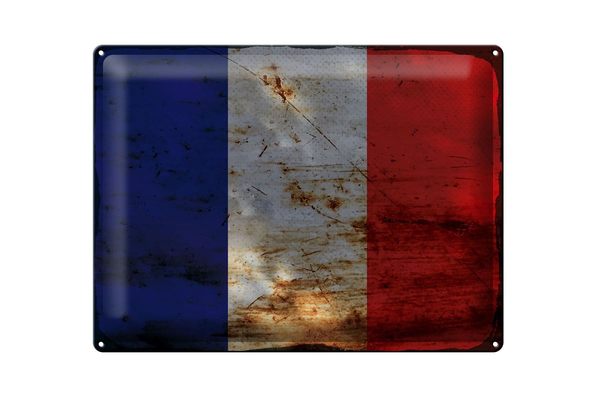 Panneau en étain drapeau France 40x30cm, drapeau de la France rouille