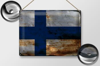 Signe en étain drapeau finlande 40x30cm, drapeau de finlande rouille 2